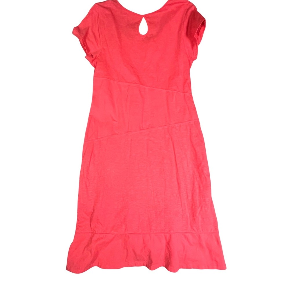 Soft Surroundings M Coral Pink Cotton Slub Knit Dress Keyhole Summer Vacaton Mid - Picture 7 of 9